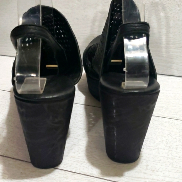 Free People 40 (9-9.5) black leather mules sling back with wood platfor… - Picture 5 of 9